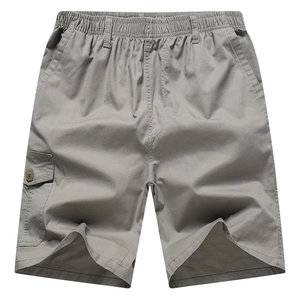 Men's casual grey cotton cargo shorts with elastic waist and buttoned side pocket