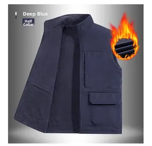 Detailed view of dark blue fleece lining for thermal insulation on winter work vest