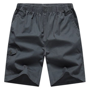 Men's dark grey cotton cargo shorts with elastic waist and side pockets for casual wear