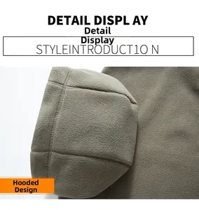 Close-up of olive green fleece hoodie showing detailed stitching and soft warm texture