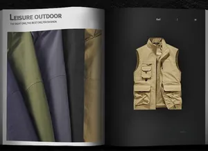 Detail of outdoor utility vest featuring multi-pocket design and breathable mesh lining