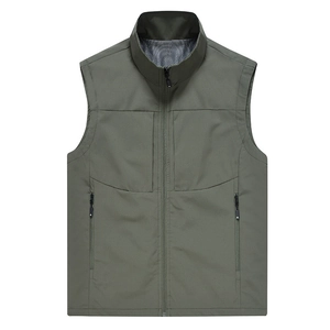 Men's Casual Outdoor Polyester Vest Breathable Mesh Lining Stand Collar Zipper Pockets Gilet For Fishing Photography Sports