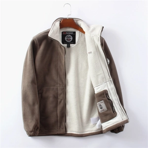 Giacca da Uomo in Pile Ispessito Invernale Calda Collo in Piedi Full Zip Outdoor Casual Poliestere Cappotto Termico