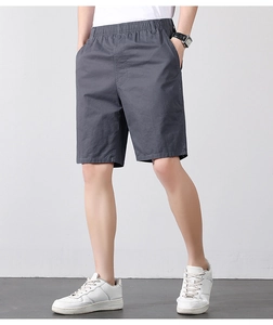 Détail de short décontracté pour homme en coton gris anthracite avec taille élastique