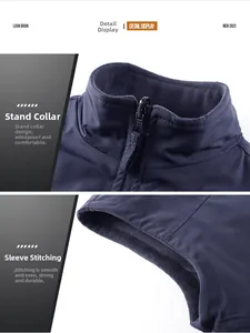 Detail of stand-up collar and fleece lining on a reversible outdoor workwear vest