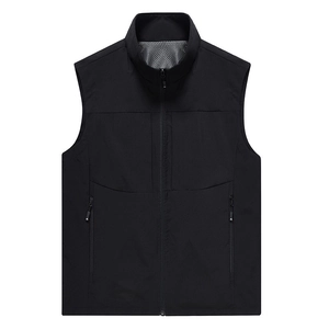 Men's breathable casual outdoor vest with stand collar and mesh lining in black color