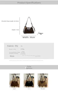 Size chart for retro PU leather crossbody bag with dimensions and multi-color options