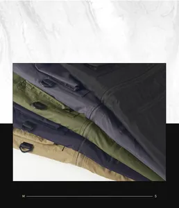 Detail of multi-pocket vest with durable zippers, straps, and D-ring in four colors