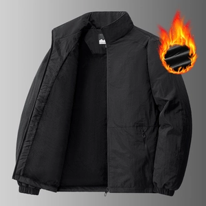 Veste coupe-vent noire pour hommes avec doublure polaire et col montant pour l'extérieur