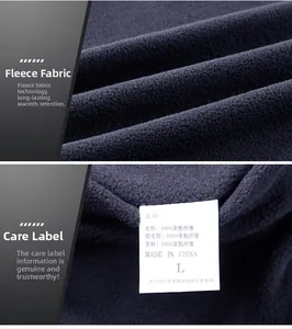Detailed view of heavy fleece fabric and 100% polyester care label for winter vest