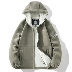 Men's Outdoor Windproof Thermal Fleece Jacket Hooded Plus Size Loose Fit Polyester Zip Up Winter Coat Top For Casual Wear