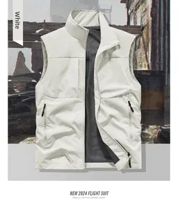 Close-up of white flight suit vest featuring zipper pockets and breathable mesh lining