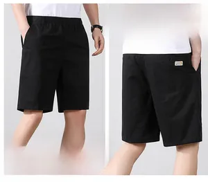Détails du short décontracté en coton noir pour hommes avec taille élastique et poches