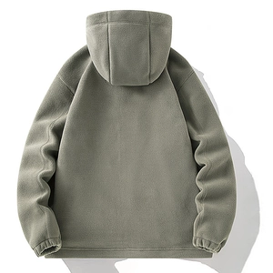 Thick grey-green fleece hoodie for men and women featuring warm thermal material