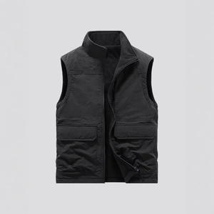 Men's double-sided fleece vest with stand collar and functional utility pockets