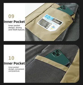 Detail view of khaki jacket interior with 5000mm waterproof zipper pocket and mesh lining