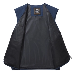 Quick-dry navy blue outdoor vest with breathable mesh lining and zipper closure