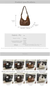 Detailed dimension guide and color options for the vintage PU leather tote bag models