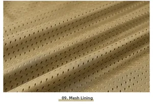 Detailed macro view of the khaki inner mesh fabric for breathable vest lining
