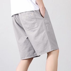Short décontracté en coton gris clair pour hommes avec taille élastique et écusson