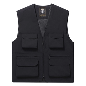 Men Functional Multi-pocket Outdoor Vest Quick-dry Waterproof V-neck Zipper Waistcoat Casual Sporty Top For Fishing Hiking Tactical Workwear