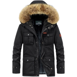 Parka invernale da uomo con cappuccio in ecopelliccia spessa e fodera in pile nero