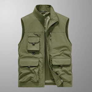 Men's Outdoor Multi-Pocket Work Vest Lightweight Quick-Dry Stand Collar Fishing Cargo Vest Sleeveless Jacket Model 8866