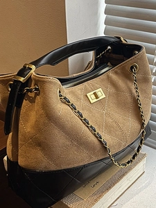Women Large Capacity Rhombus Quilted Tote Bag Faux Suede PU Leather Vintage Shoulder Bag With Chain Strap Commuter Handbag