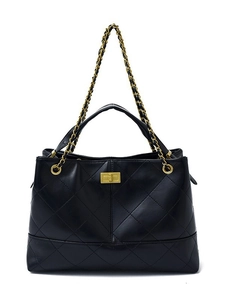 Classic black quilted leather tote bag with gold chain strap and turn-lock closure