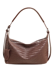 Retro coffee brown woven leather hobo bag with adjustable strap and heart charm