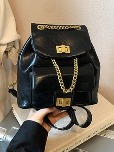 Vintage PU Leder Rucksack Für Damen Mode Mini Eimer Tasche Mit Goldener Kettendekoration Und Drehverschluss Für Den Alltag