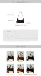 Detailed size chart and dimensions of the minimalist PU leather dumpling shoulder bag
