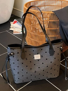Women Large Capacity Polka Dot Bow Tote Bag PU Casual Shoulder Bag Commute Shopping Handbag Fall Winter Fashion Bag