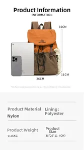 Detailed dimension guide for the tricolor nylon backpack with size and weight specs