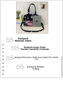 Dettaglio borsa shopper con stelle e tasca in PVC con dimensioni di 35x25x12cm