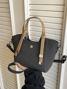 Vintage Woven PU Leather Bucket Bag For Women Fashion Braided Texture Handbag With Adjustable Strap Versatile Crossbody Basket Bag
