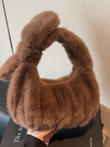 Borsa Dumpling da Donna in Pelliccia Sintetica con Manico a Nodo Borsa a Mano Pelosa Invernale Pieghettata di Moda