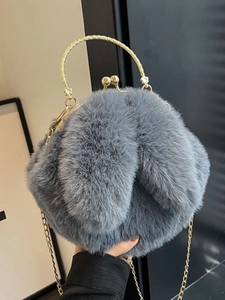 Süße Plüsch Hasenohr Eimertasche Für Damen Mode Kunstfell Handtasche Mit Metallgriff Und Kette Umhängetasche Für Den Alltag