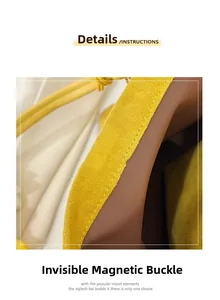 Detail of the hidden magnetic closure and soft suede texture on a yellow tote bag