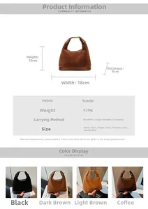 Détails du sac bandoulière en daim avec logo Bailange, dimensions et matériaux