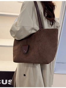 Retro frosted dark brown tote bag for women with large capacity and shoulder strap