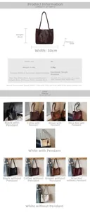 Detailed dimension chart showing 30x26x10cm size and weight of this vintage PU tote bag