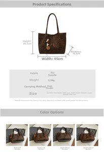 Tabella taglie dettagliata della borsa tote leopardata con dimensioni e materiale PU