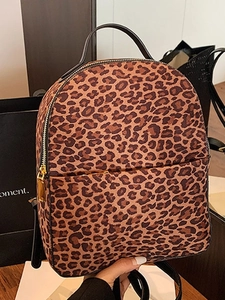 Leopardenmuster Retro Damen Rucksack Mode PU Leder Studenten Schultasche Leicht Reise Lässig Frauen Rucksack Tagesrucksack