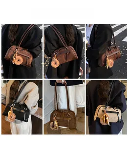 Multiple styles of vintage matte Boston bags shown with decorative donut charms