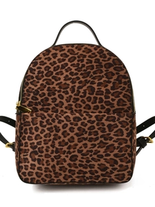 Vintage-Rucksack mit Leopardenmuster, verstellbaren Gurten und goldenem Metallreißverschluss