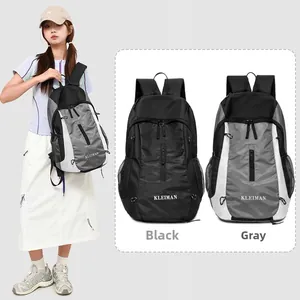 Detail view of durable black and gray nylon backpacks with spacious dual side pockets
