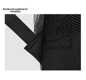 Detail of high-density nylon webbing and reinforced stitching on breathable mesh back
