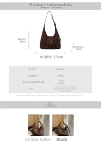 Size guide for suede leopard print tote bag with shoulder and crossbody dimensions