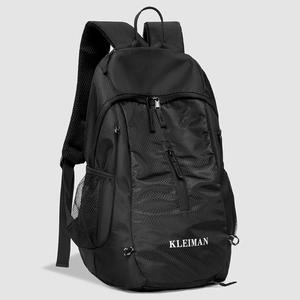 Black sports backpack with white logo featuring breathable honeycomb mesh shoulder straps